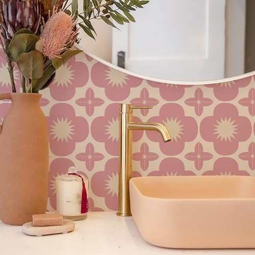 Alwayspon Lot de 10 autocollants de transfert pour carrelage de salle de bain, cuisine, crédence, carrelage mural en vinyle à décoller et à coller, 20,3 cm x 20,3 cm, rose