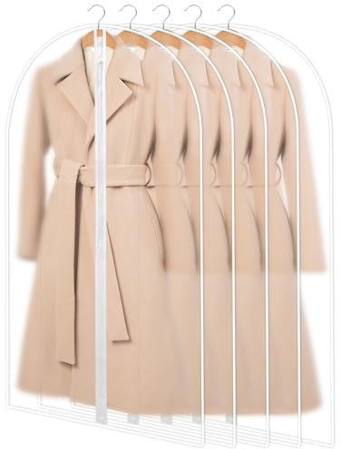 5 Stück Kleidersack Anzug Lange,60x120cm Transparent Kleiderschutzhülle, Verdickte Kleiderschutzhülle,Kleidersäcke mit Reißverschluss,Kleidersäcke Mottensicher,Abstauben zum Ordnen von Schränken