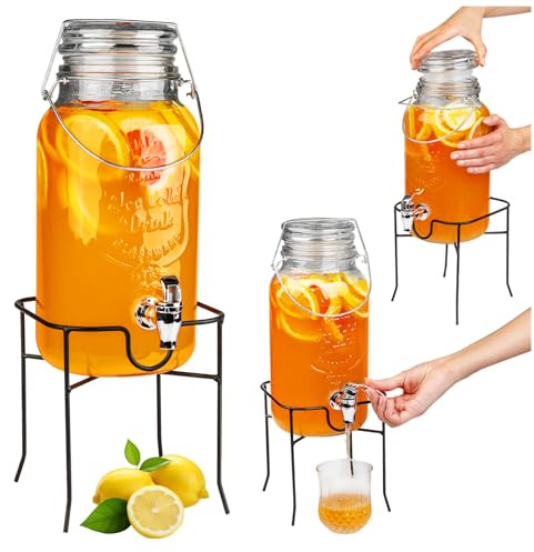 Glasgetränkespender 4 L mit Zapfhahn und Ständer – ideal für Saft, Limonade, Bowle, Gartenparty und Grillabend
