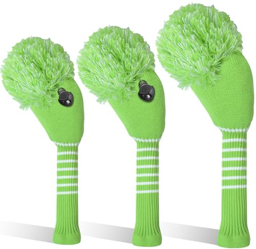 Copritesta per mazza da golf in legno per fairway ibrido, 3 pezzi, con pompon, numero 1, 3, 5, per uomini, donne, bambini, antirughe, lavabili, morbidi, portatili, colore: blu, rosso (verde)