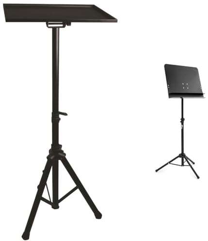 PULSE PLS00453 Heavy Duty Laptop Projector Floor Stand & TIGER MUS55-BK Dual-Lip Orchestral Music Stand - Black