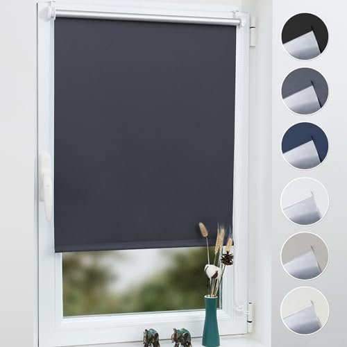 Grandekor Verdunklungsrollo Klemfix ohne Bohren Dunkelgrau 65x230cm(Stoffbreite 61cm) Rollos für Fenster ohne Bohren & mit Bohren,Verdunkelungsrollo Thermorollo Klemmrollo Fensterrollo verdunkelung