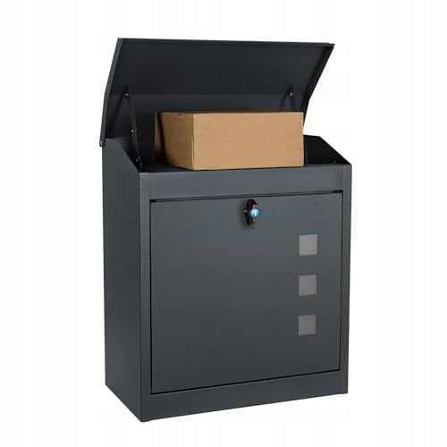 JUMI Wetterfest Briefkasten und Paketbox - Rostfrei und Massiv - Standbriefkasten Modern - Stahlblech Rückholsperre - Schublade und Schrank - Mailbox - aus Metall, Anthrazit