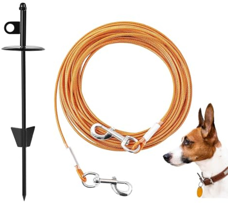 Bodenanker Hund,Erdanker Hund für mittlere Bis Große bis zu 200 lbs,Kein Verheddern Anlegepflöcke für Hunde, zum Eindrehen für Hof Camping (Orange/6M+Black Stake)