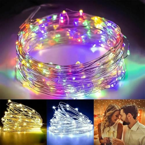 Christmas Fairy Decorations String Lights Copper Wire Battery Operated Multi Coloured LEDs, Waterproof Micro Outdoor/Indoor Small Warm White Lights for Bedroom Christmas, Party, Wedding (1 M)