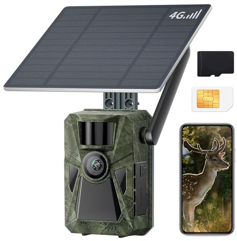 FKPCAM 2.7K/48MP 4G LTE Wildkamera mit SIM Karte Solar, Video Wildkamera mit Handyübertragung APP, Eingebaute 7500mAh Lithium-Batterie, 64GB Speicherkarte,Wildtierkamera Nachtsicht, 0.2s Auslöser，IP67