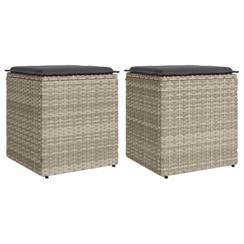 vidaXL Gartenhocker mit Kissen 2 STK. Hellgrau 40x40x43 cm Poly Rattan, Outdoor Hocker, Garten Sitzhocker, Sitzhocker Terrasse, Terrassenhocker