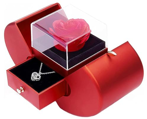 Preserved Eternal Ros-e Gif-t For Women - Eternal Roses Gif-t Preserved Real Ros-e With Jewelry Box | Forever Red Roses Heart Box To My Love Eternal Flower Box For Her Girlfriend, Aniversary Valentine