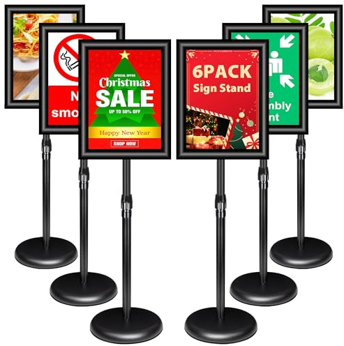 VAIIGO Confezione da 6 supporti regolabili in alluminio, formato A3, per menù, poster, pubblicità, vendite, avvisi, segnaletica (nero, confezione da 6)