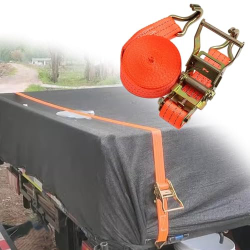 Spanngurte 15 M Lang Frachtgurte mit Ratsche, Schwere Ausführung Ratschen-Zurrgurt für Anhänger/LKW/Kleintransporter/Ladungssicherung, Polyester Kontrollgurt mit Doppel-J-Haken(1 pcs)