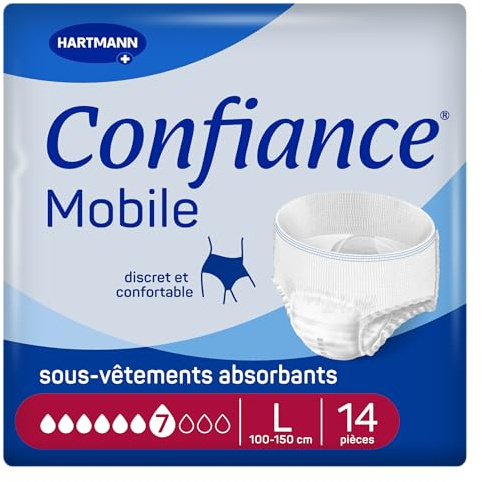 Confiance Mobile 7 Gouttes Slips Absorbants Unisexes | Taille L | 14 unités, protections pour fuites urinaires moyennes, discrètes et confortables, pH neutre à la peau