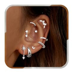 J.Fée Ohrringe Silber 925 Stecker, Helix Piercings Ohr Ohrstecker Silber 925 Ohrstecker, Damen Ohrringe Set Piercings Ohr Damenohrringe Geschenke für Frauen, 13Pcs