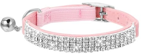 Strass-Katzenhalsband mit Glöckchen, weicher Samt, verstellbares Halsband für kleine Hunde und Katzen, funkelndes Diamant-Design, sichere Abreißfunktion für Partys, Geschenke (Rosa)