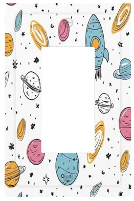 Mexpekil Hand Drawn Colored Space Planets Rockets Light Switch Cover, 1 Gang Single Rocker Wall Plates, Decorative Outlet Covers Switchplate for Home Office