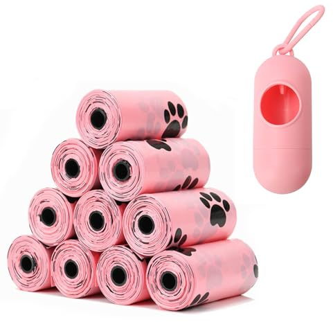 Biodegradable Dog Waste Bags with Dispenser - 10 Rolls 150 Dog Poop Bags (Pink) | Leak-Proof, Scented, dog poo bags Bag for Dogs & Cats