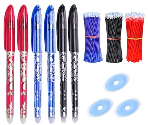 66 Stück Radierbare Ersatzminen, 0.5mm Radierbarer Kugelschreiber Minen, Nachfüllpack Inkl. 6 Radierbare Gelschreiber, 3 Radiergummis, Schwarz Blau Rot, Ideal für Notizen, Skizzen, Schule Büro Zuhause