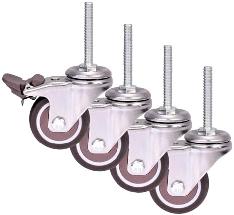 Robuste Lenkrollen aus Gummi, 4 Stück, 2 Zoll, mit Bremse, universell und leise, für Büromöbel, Ersatz für Büromöbel, Gewinde M8 × 50 mm, Tragkraft 150 kg
