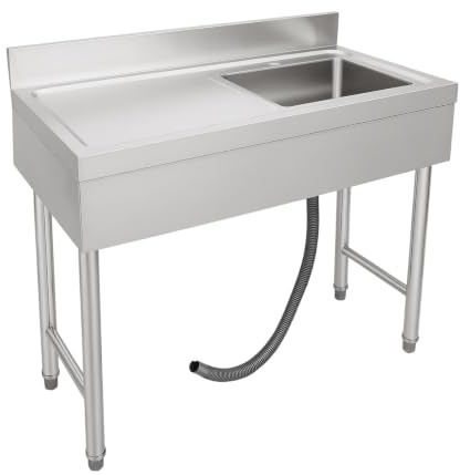 MEHOOSPVN Freistehende Edelstahl Spültisch Gastro 1 Becken (Rechts), 110×50×80 cm Gewerbliche Spülbecken Spültisch für Outdoor und Camping mit Spüle, Sieb für Großküchen geeignet sein, Restaurant