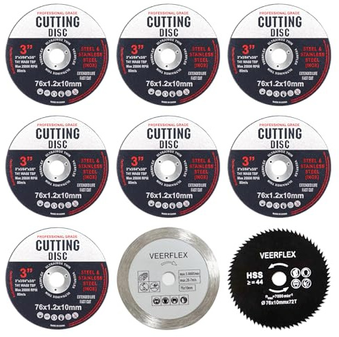 Hongleey 76mm Cutting Discs, 9 Pieces Angle Grinder Discs Durable Cutting Discs Ultra Thin 1.2 mm, 76 x 1.2 x 10mm Cutting INOX Stainless Steel Cut for Wood, Plastic, Metal, Stone, Wheel, Iron