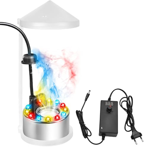 Nebulizador ultrasónico 24V mini máquina de humo con 12 LED Fogger, nebulizador ultrasónico, mini máquina de niebla fuente de niebla máquina de humo para fuente estanque niebla decoración