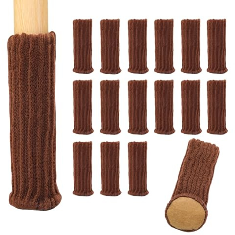 Calzini per Piedini Mobili, Calzini per Sedie con Feltrino 16 Pezzi, Antiscivolo e Altamente Elastici, Lavorati a Maglia per Sedie da Pranzo, Divani, Tavoli e Armadi (Marrone, 7 x 4 x 4 cm)