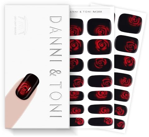 DANNI & TONI Halb ausgehärtete Gel Nagelfolien (Mystic Scent) Blutrote Rose uv Gel Nagelfolie Nagelsticker Nageldesign Selbstklebend Wraps 28 Aufkleber
