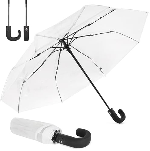 Sternenfunke – Faltbarer Taschenschirm sturmfest mit J-Griff, Automatik Regenschirm klein und Taschenregenschirm kompakt, sturmfest in Schwarz oder Transparent [NEU 2026]