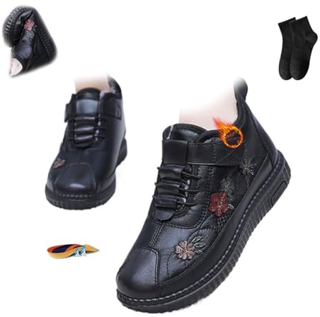 POIOZXD Bottes de cheville en coton confortables et légères pour femmes, bottes de cheville florales d’extérieur pour femmes, bottes d’hiver imperméables et doublées de coton pour dames, bottes