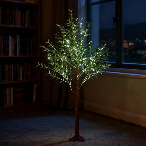 Froadp Premium LED-Baum 120cm Künstlicher Olivenbaum Lichterbaum mit 180 Kaltweißen LEDs Weihnachtsdeko Kunstbaum für Weihnachten Halloween Partys Innen- und Außenbereich