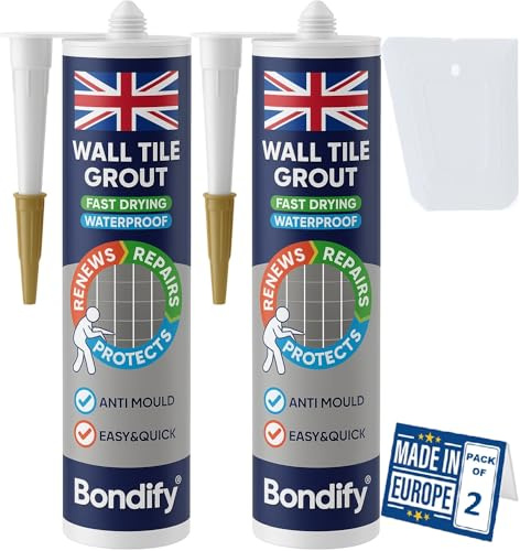 BONDIFY Waterproof Wall Tile Grout White Cartridge Ready Mixed 450g x 2 FAST DRYING Anti Mould Wall Grout Repair Kit White, Grout Reviver for Shower, Bathroom, Kitchen, Quick Drying Tile Gap Filler