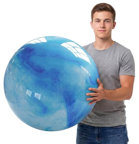 Lewtemi 16 Inch Jumbo Inflatable Playground Ball Marbleized Giant Large Rubber Kickball Four Square Bouncy Balls Giant Beach Dodgeball for Swimming Pool Sports Activities(Marbleized,Blue)