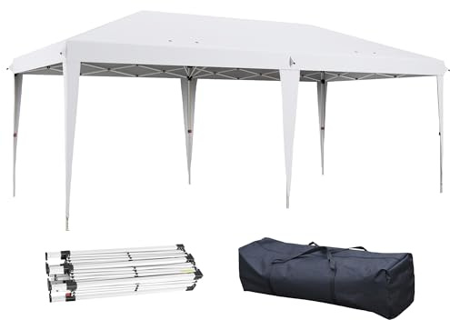 Outsunny Gazebo Pieghevole 6x3 Pop Up con Altezza Regolabile in 3 Livelli e Borsa da Trasporto, Gazebo da Esterno Resistente in Acciaio e Tessuto Oxford, per Giardino, Feste, Campeggio, Bianco