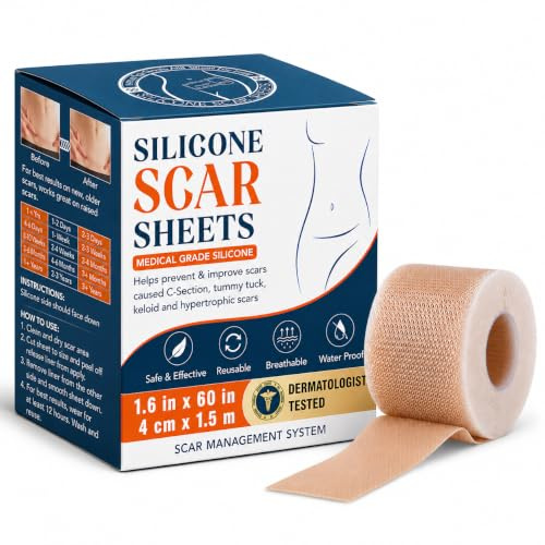 Waterproof Silicone Scar Sheets Roll, Silicone Scar Tape (4cm*1.5m), Ultra Soft Reusable Cuttable Scar Treatment for Surgical Scars, C Section, Tummy Tuck, Keloid, Burn & Old New Scars