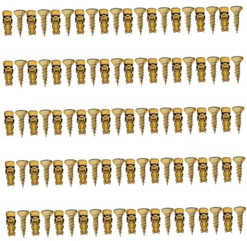 50 Sets Spreizdübel und Schrauben, Wandanker für Scharniere für Holz, Fliesen und Stein, goldverzinktes Eisen, 6 x 14 mm Wand