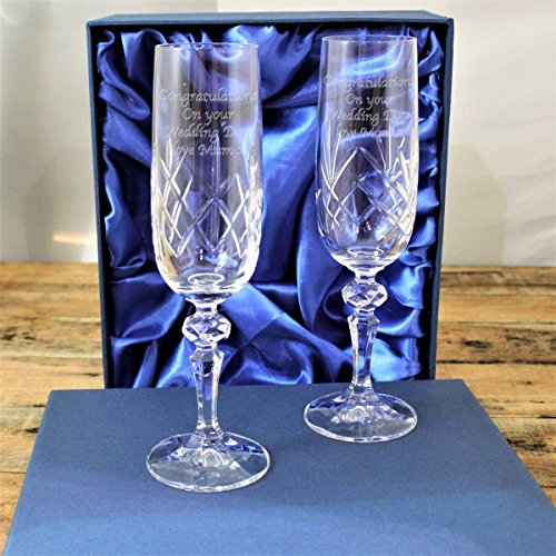 Go Find A Gift Personalised Pair of Crystal Glass Champagne Flutes in Presentation Box