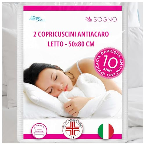 Allergosystem 2pz Federe Copricuscini Letto Matrimoniale Antiacaro 50x80cm - Dispositivo Medico Antiacaro e Anallergico MADE IN ITALY - Linea Sogno