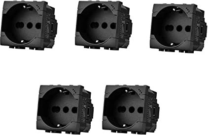 Di Tutto Per Tutti® - Lotto Stock 5 Pezzi Presa Interruttore Shuko Pulsante Compatibile living light Incasso Muro 2p + t 10/16a Nero