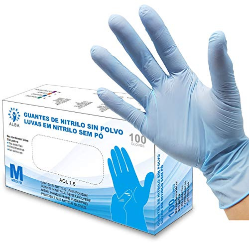 Guantes de Nitrilo Sin Polvo - Talla M - AQL 1.5 Guantes Desechables Ambidiestros Reciclables. Ideales para Uso de Alimentos, Limpieza, Bricolaje, Belleza, Industrial y Sanitario. Color Azul