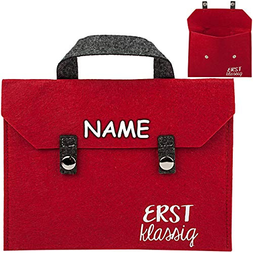 alles-meine.de GmbH kleine Filz Tasche - Erst klassig - inkl. Name - ideal als Geldgeschenk & für Glückwünsche zum Schulanfang - Geschenk Glückwunschkarte/Tischdeko - Stoff Sch..