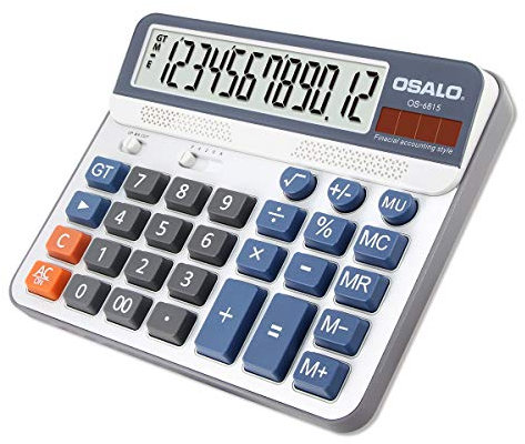 OSALO Taschenrechner Gross Tischrechner Großer 12-stelliger LCD Anzeige Solarrechner(OS-6815)