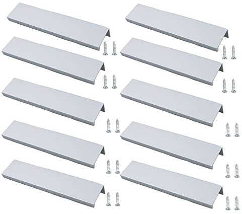 JNRFTY 10 Stück Mattes Silber Griffe Versteckt Modernes Möbelgriffe Küchengriffe Schubladengriffe Aluminium Mit 20 Schrauben Küche Griffe Lochmitte 128MM