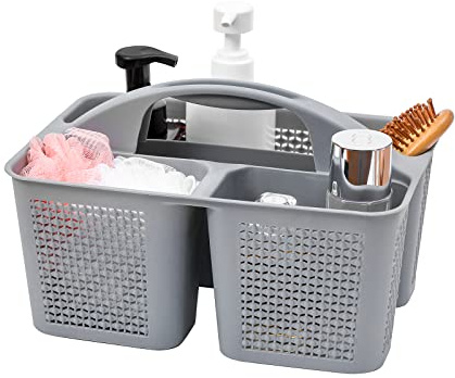 UUJOLY Plastic Portable Shower Caddy Bucket, Cleaning Shower Basket with Handle Compartments Storage Organizer for Bathroom Kitchen College Dorm Sink, Grey