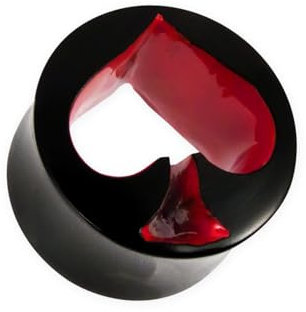Fly Style Horn Ohr Tunnel - Flesh Plug - Ace of Spades Ohr Piercings - Pik Poker - Ohrschmuck für Gedehnte Ohrlöcher, Grösse:12 mm (Paar), Farbwahl:rot