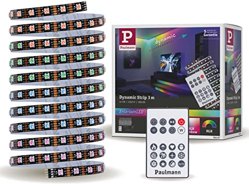 Paulmann 78887 LED Stripe Dynamic Set 3m Dynamic Rainbow RGB IP20 12V DC incl. 1x5 Watt dimmbar Lichtband Weiß Kunststoff
