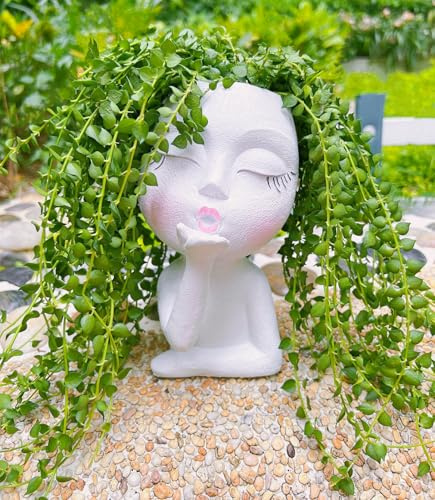EylbKey Pots de fleurs faits à la main en forme de tête de baiser d'air pour plantes rampantes, pots en résine avec coussinets anti-friction, blanc