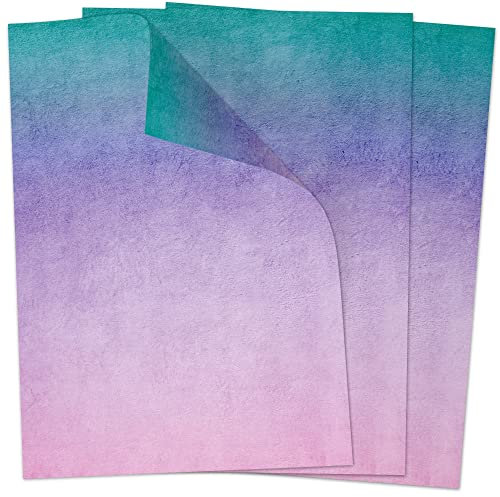 50 Blatt Briefpapier (A4) | Wunderbarer Türkis Lila Verlauf | Motivpapier | edles Design Papier | beidseitig bedruckt | Bastelpapier | 90 g/m²