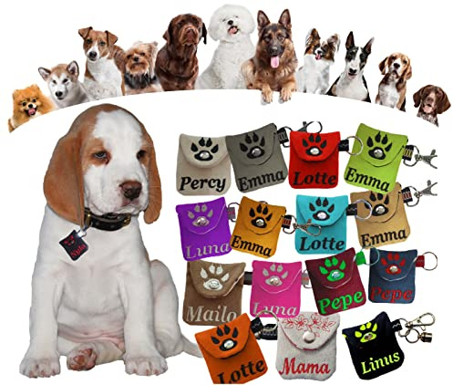Tasche Steuermarke Namensschild Anhänger Hunde Name WUNSCHNAME Wildleder Imitat Hundehalsband Täschchen Telefonnummer