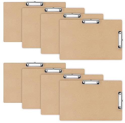 Henoyso Porte-bloc 28 x 43,2 cm en bois avec clip bas - Marron - Double clip paysage - Planche à dessin horizontal - Grand porte-bloc pour papier de bureau, croquis, fournitures d'art