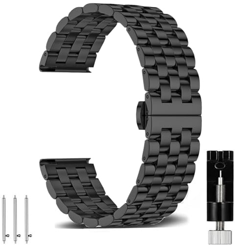 OTOPO Kompatibel Samsung Galaxy Watch 6 4 Classic Armband 47 46 43 42mm, 5 Pro 45mm Metall Uhrenarmband, 20mm Metallarmband Bänder Edelstahl für Männer Frauen Schwarz
