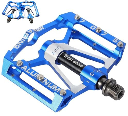ENJOHOS Pédales de vélo de Route/de Montagne,CNC Aluminium MTB pédales,3 roulements étanches, 9/16 Pouces pédales pour vélo de Course, MTB, BMX,E-Bike，VTT (Bleu)